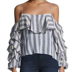 MISA Flora Striped Cold Shoulder Ruffle top $238